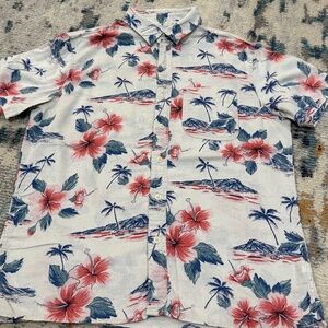 Men's short sleeve button up floral tropical print style size small linen blend